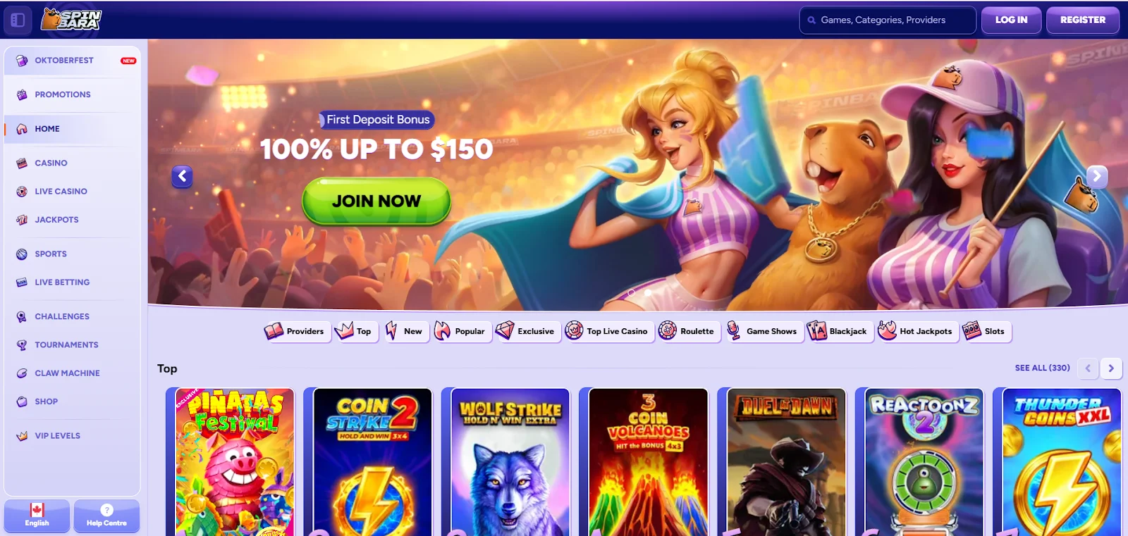 Spinbara Casino Homepage