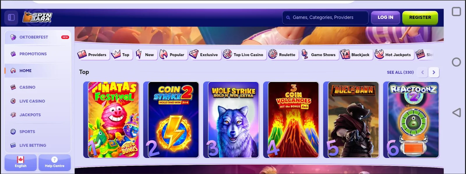 Spinbara Casino Top Games
