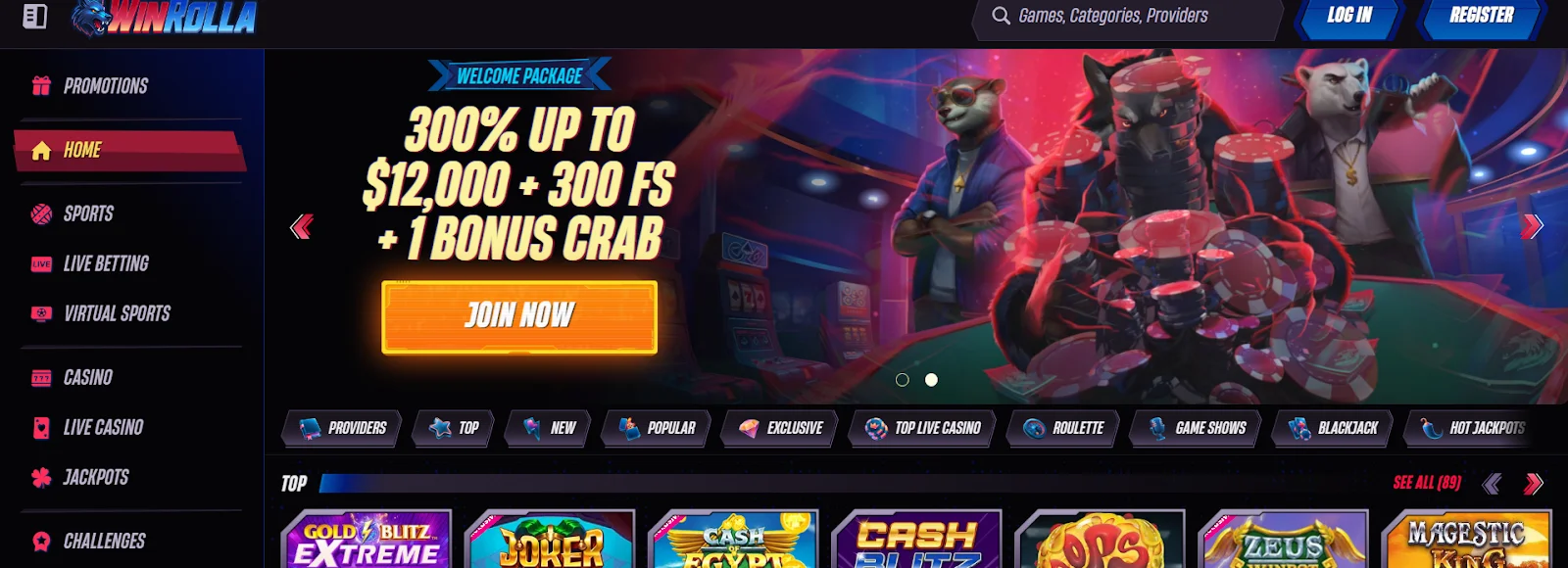 WinRolla Casino Homepage