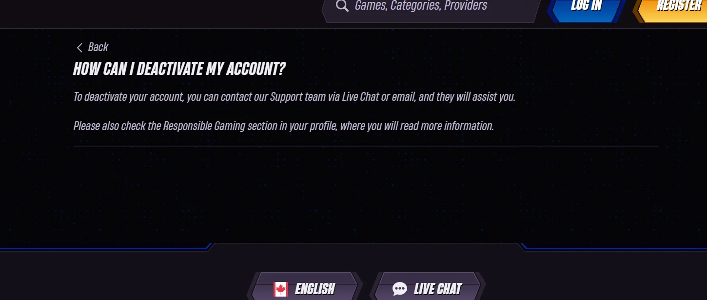 WinRolla Casino How to deactivate account